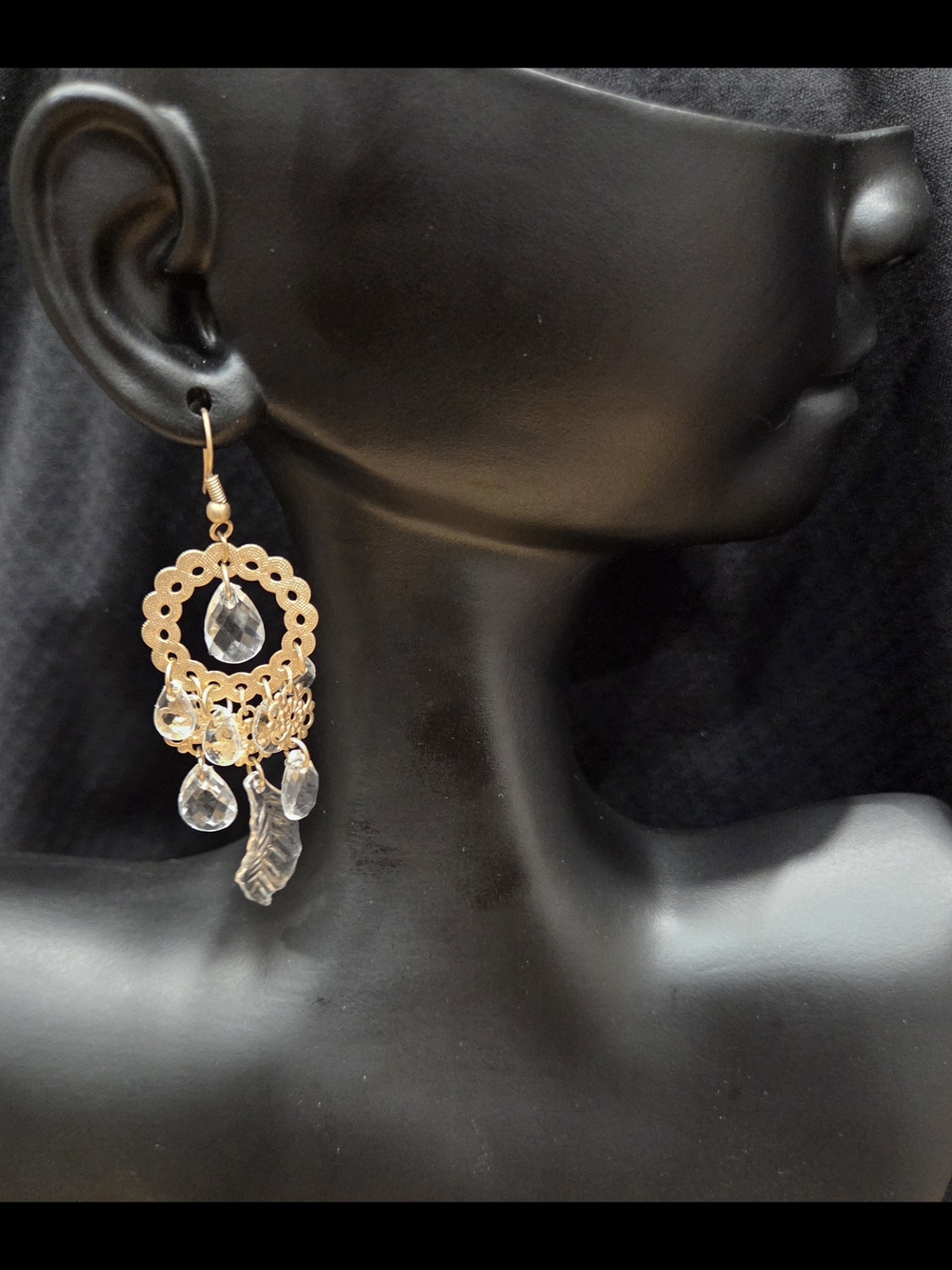 Gold Filigree Chandelier Earrings with Clear Crystal Drops